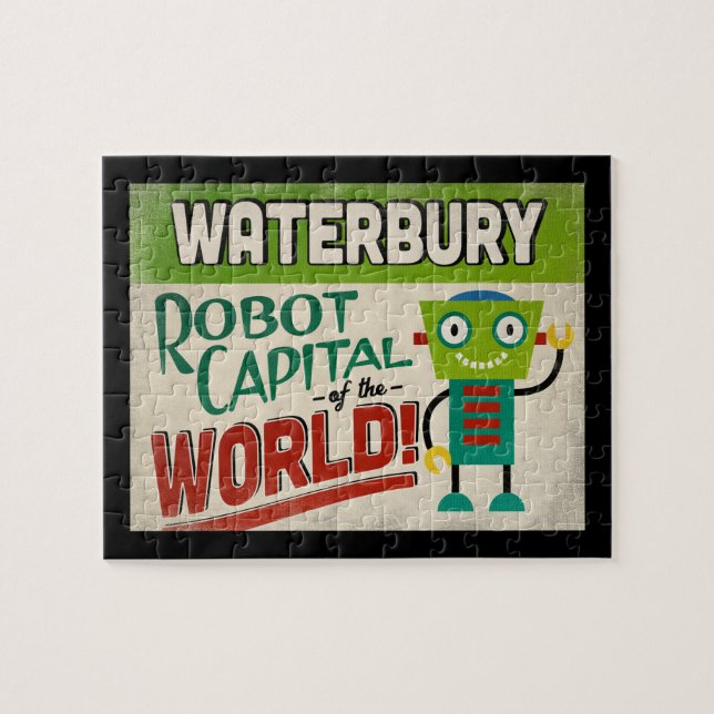 Puzzle Waterbury Connecticut Robot - Funny Vintage (Horizontal)