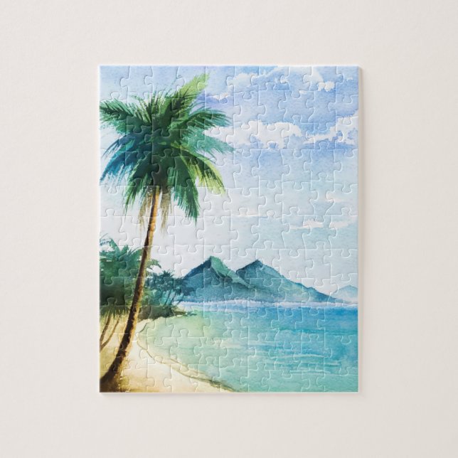Puzzle Watercolor Beach Palm 8x10 (Vertical)