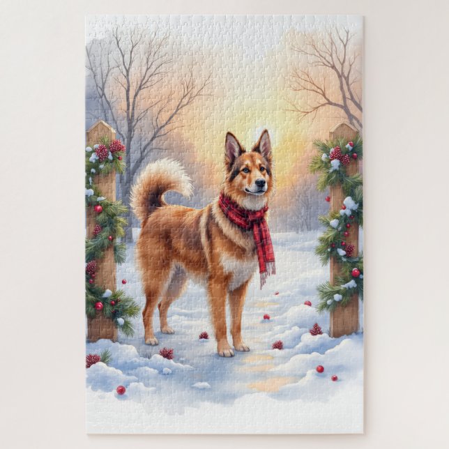 Puzzle Watercolor Belgian Tervuren Garland Christmas (Vertical)