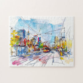 Puzzle Watercolor Berlin Mitte Tram Colorful Facades