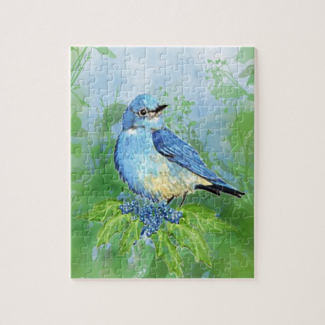 Puzzle Watercolor Bluebird Bird Naturaleza (Vertical)
