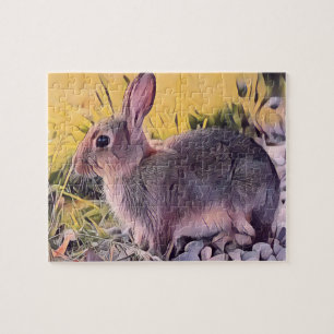 Puzzle Watercolor Brown Bunny Rabbit Vintage Art