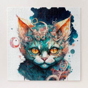 Puzzle Watercolor cat en estilo steampunk