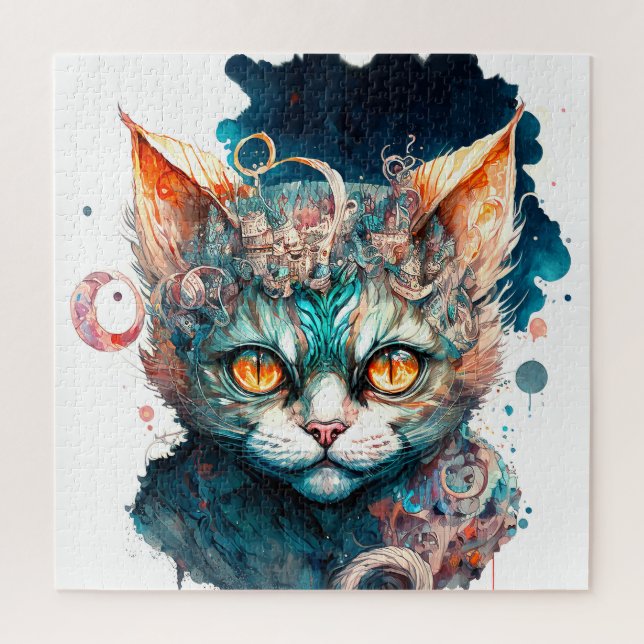 Puzzle Watercolor cat en estilo steampunk (Vertical)