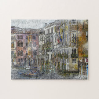 Puzzle Watercolor City Illustration