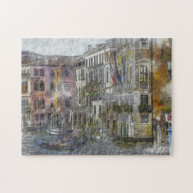Puzzle Watercolor City Illustration (Horizontal)