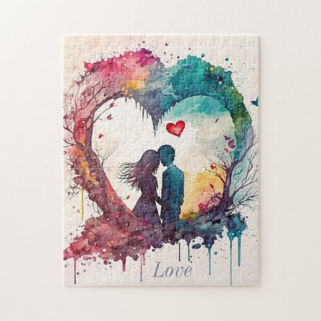 Puzzle Watercolor Couple In Heart Valentine's (Vertical)