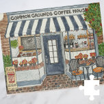 Puzzle Watercolor de la Casa del Café<br><div class="desc">Coffee Shop Storefront, rompecabezas de rompecabezas - Esta original obra de arte cuenta con una hermosa y acogedora cafetería de otoño con una acogedora mesa para dos personas habitadas por algunas adorables trompetas. Un cartel de bienvenida con especias de calabaza, algunos atractivos pasteles y un mostrador lleno de máquinas preparadas...</div>