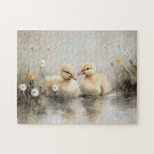 Puzzle Watercolor Ducklings Dandelion Flowers