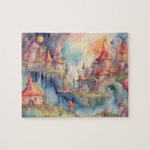 Puzzle Watercolor Fantasy World Colorful Castaños