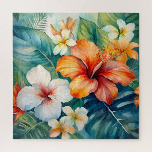 Puzzle Watercolor Jardín Hawaiano Tropical Hibiscus