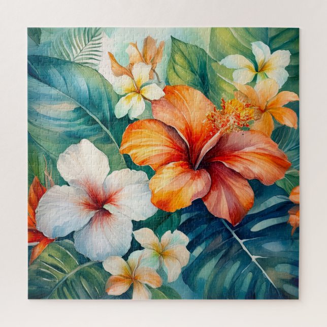 Puzzle Watercolor Jardín Hawaiano Tropical Hibiscus (Vertical)