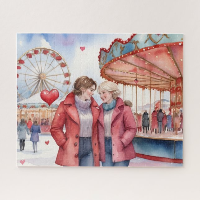 Puzzle Watercolor Lesbian Valentine (Horizontal)