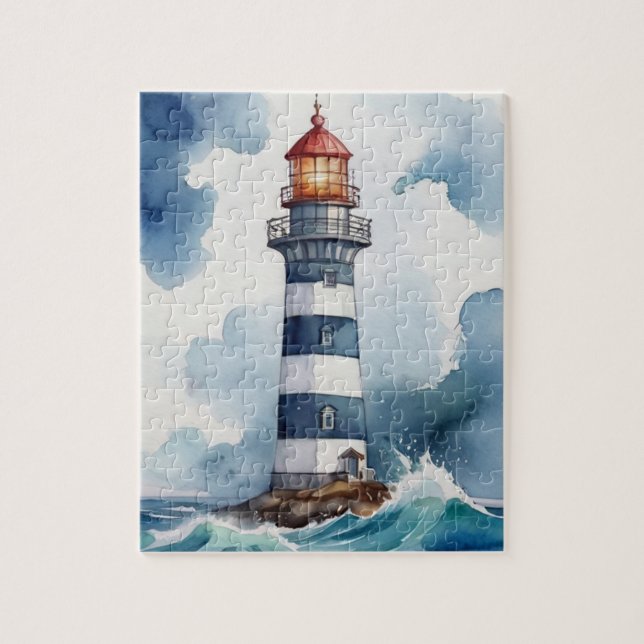 Puzzle Watercolor Lighthouse Stormy Weather (Vertical)
