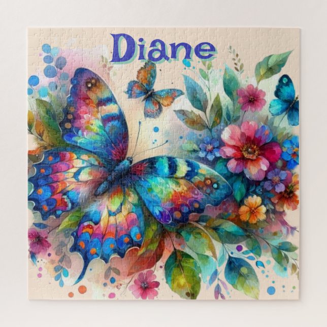 Puzzle Watercolor Mariposa Jardín floral Personalizado (Vertical)