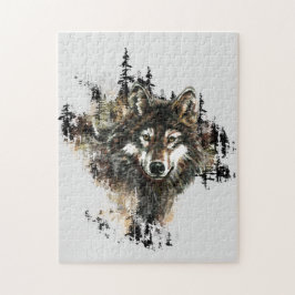 Puzzle Watercolor Mountain Gray Wolf Head Animal