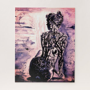 Puzzle Watercolor - Nature Lady - Black and White Art