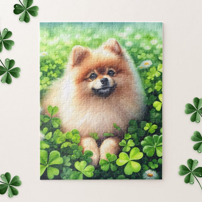 Puzzle Watercolor Pomerania Green Shamrock Field (Subido por el creador)