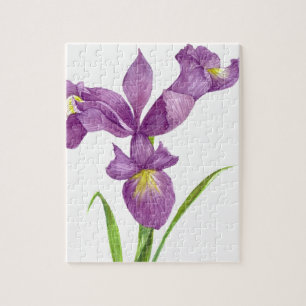 Puzzle Watercolor Purple Iris Botanical Floral Art
