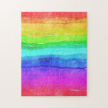 Puzzle Watercolor Rainbow Stripes<br><div class="desc">Bright and colorful multi colored horizontal stripes painted in watercolor,  great background to custom with your own text or images or keep as a cheerful design.</div>