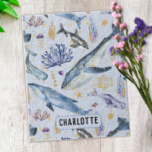 Watercolor Sea Life Ballenas Faux Purpurina Name G