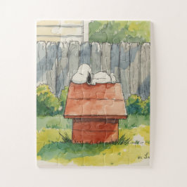 Puzzle Watercolor Sleeping Dog on Red Doghouse Art