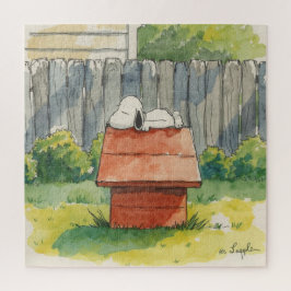 Puzzle Watercolor Sleeping Dog on Red Doghouse Art