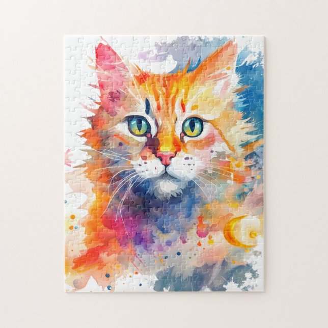 Puzzle Watercolor Splash Cat 702 arte digital (Vertical)