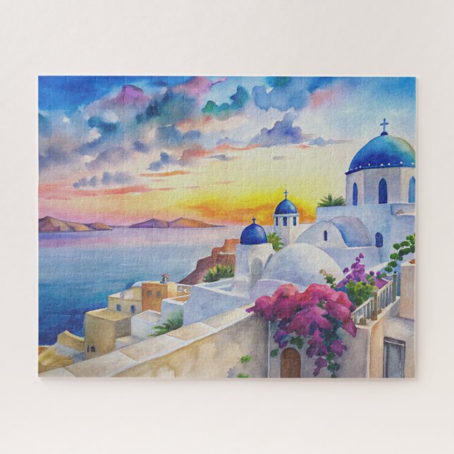Puzzle Watercolor Townscape Santorini (Horizontal)