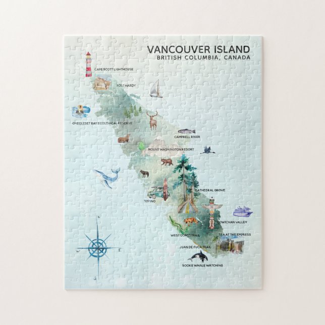 Puzzle Watercolor Vancouver Island Map Art (Vertical)