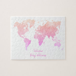 Puzzle Watercolor World Map Baby Shower Guest Book