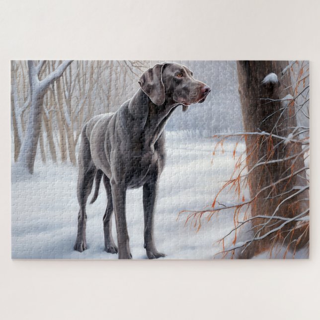 Puzzle Weimaraner Deja que nieve Navidad (Horizontal)