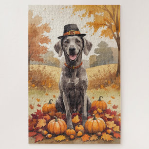 Puzzle Weimaraner en hojas de otoño arte de Acción de Gra