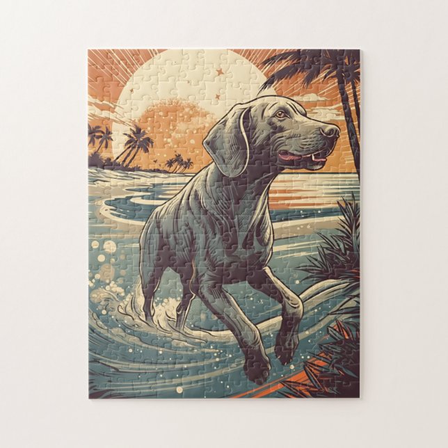 Puzzle Weimaraner en la playa (Vertical)