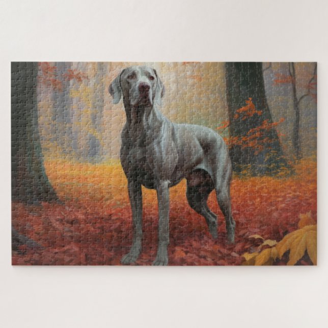 Puzzle Weimaraner en Otoño Hojas Caídas Inspiran (Horizontal)