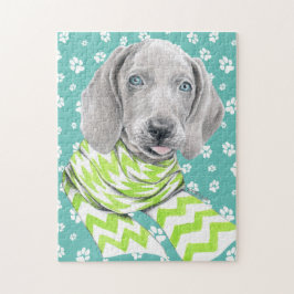 Puzzle Weimaraner lindo cachorro con la bufanda Retrato d
