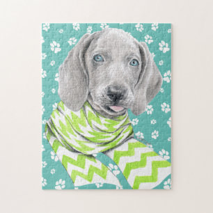 Puzzle Weimaraner lindo cachorro con la bufanda Retrato d