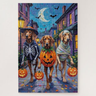 Puzzle Weimaraner pidiendo dulces con disfraces de Hallow