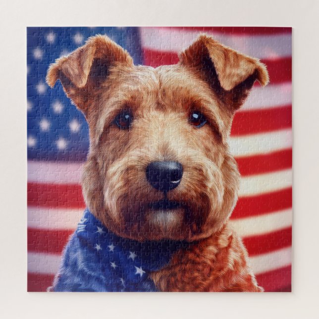 Puzzle Welsh Terrier Con Bandera Estadounidense Y Bandana (Vertical)