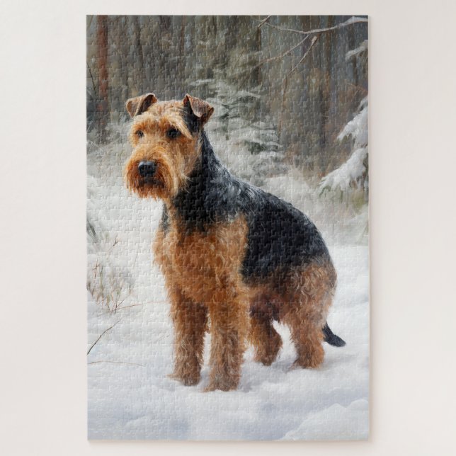 Puzzle Welsh Terrier deja que nieve Navidades (Vertical)
