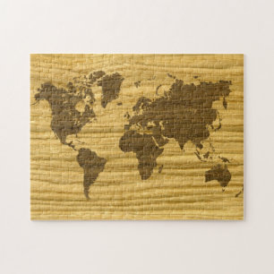 Puzzle Wenge y mapa del mundo del roble de la grieta