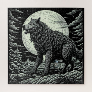 Puzzle Werewolf Ai Art negro y blanco