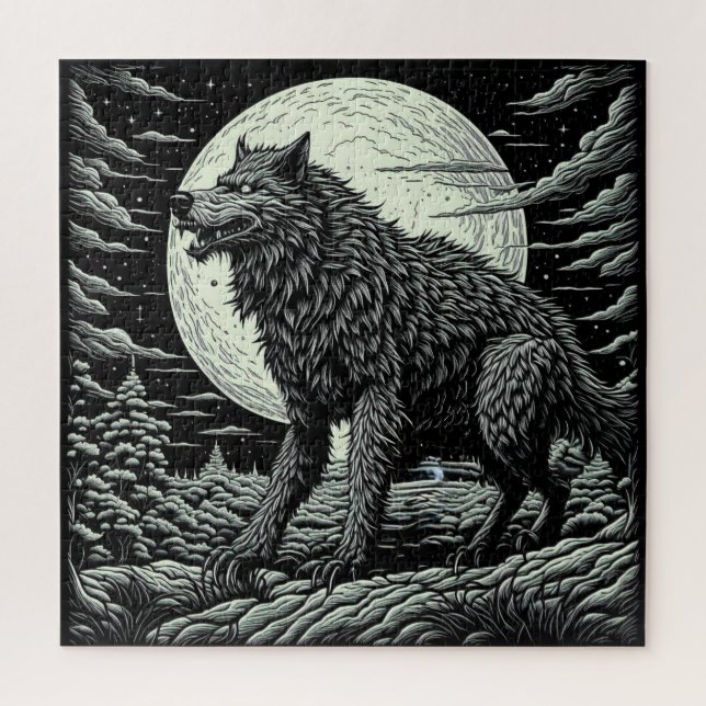 Puzzle Werewolf Ai Art negro y blanco (Vertical)
