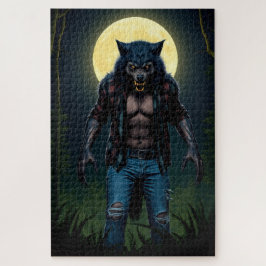 Puzzle Werewolf en el bosque a la luz de la luna