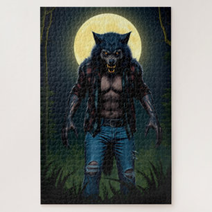 Puzzle Werewolf en el bosque a la luz de la luna