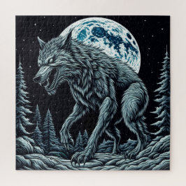 Puzzle Werewolf ventilado gruñendo en una noche de luna l