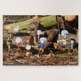 Puzzle Werkende Fubby's in hun houtzagerij.