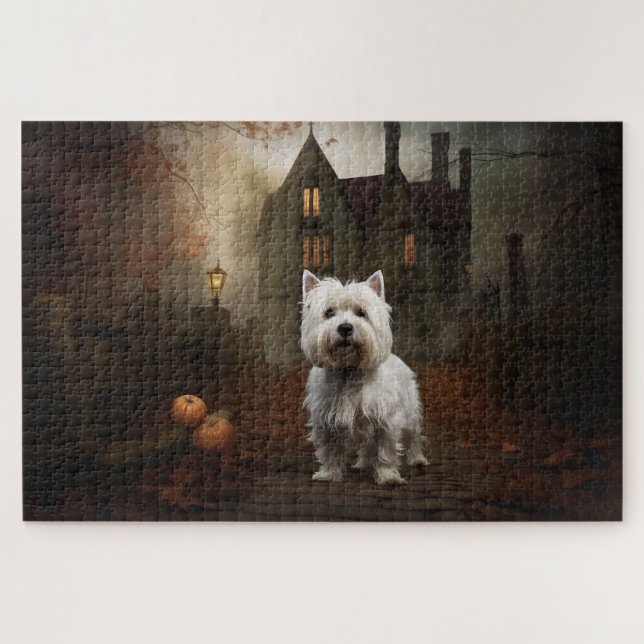 Puzzle West Highland White Terrier Halloween Aterrador (Horizontal)