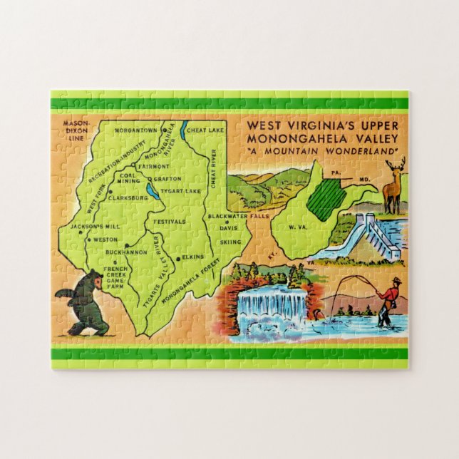 Puzzle  West Virginia Monongahela Valley Map (Horizontal)