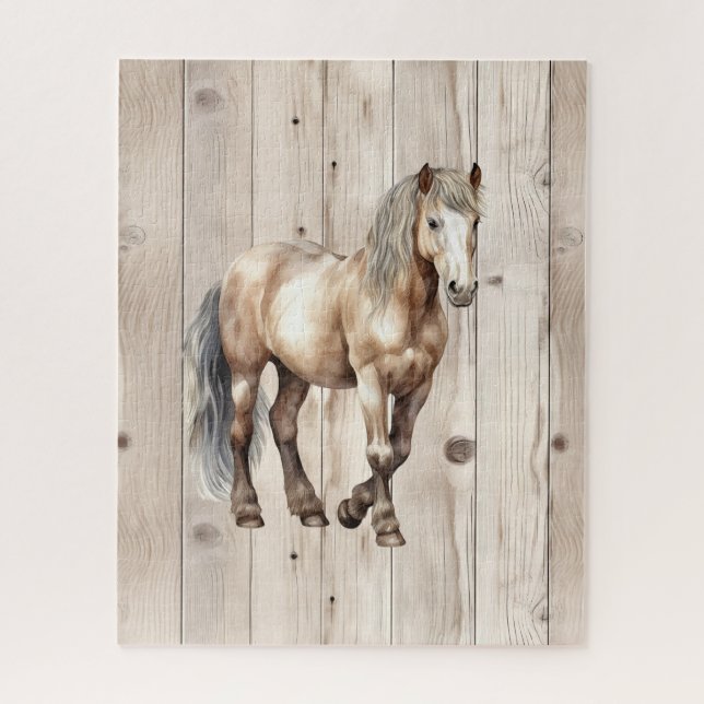 Puzzle Western Cowgirl Cowboy Horse Faux Wood (Vertical)
